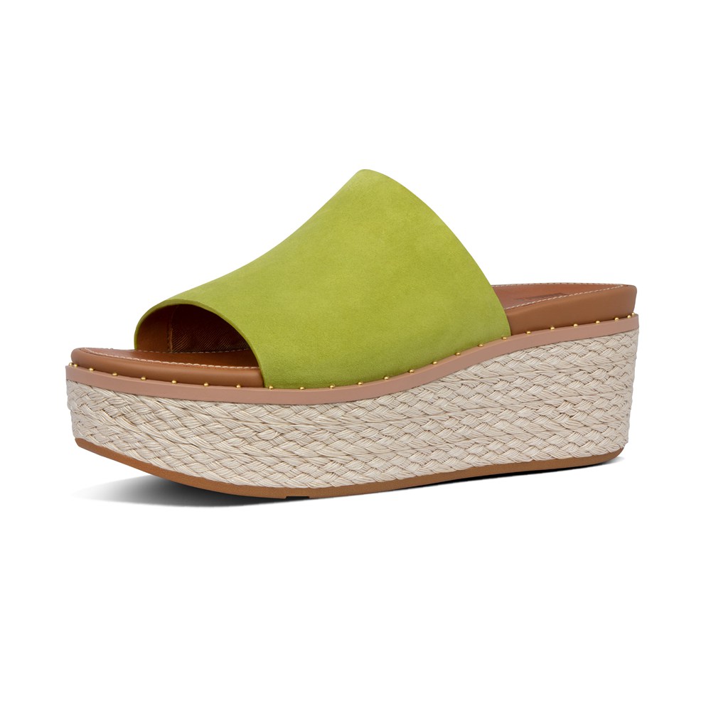 Fitflop Womens Wedge Green - Eloise Espadrille Suede Slides - 31AQVLTFI